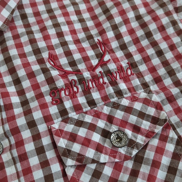 Men’s Red White Check German Grob Und Wild (Rough and Wild)  Shirt - Picture 4 of 15